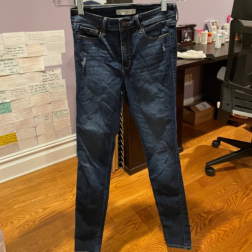 Abercrombie and Fitch skinny dark blue jeans